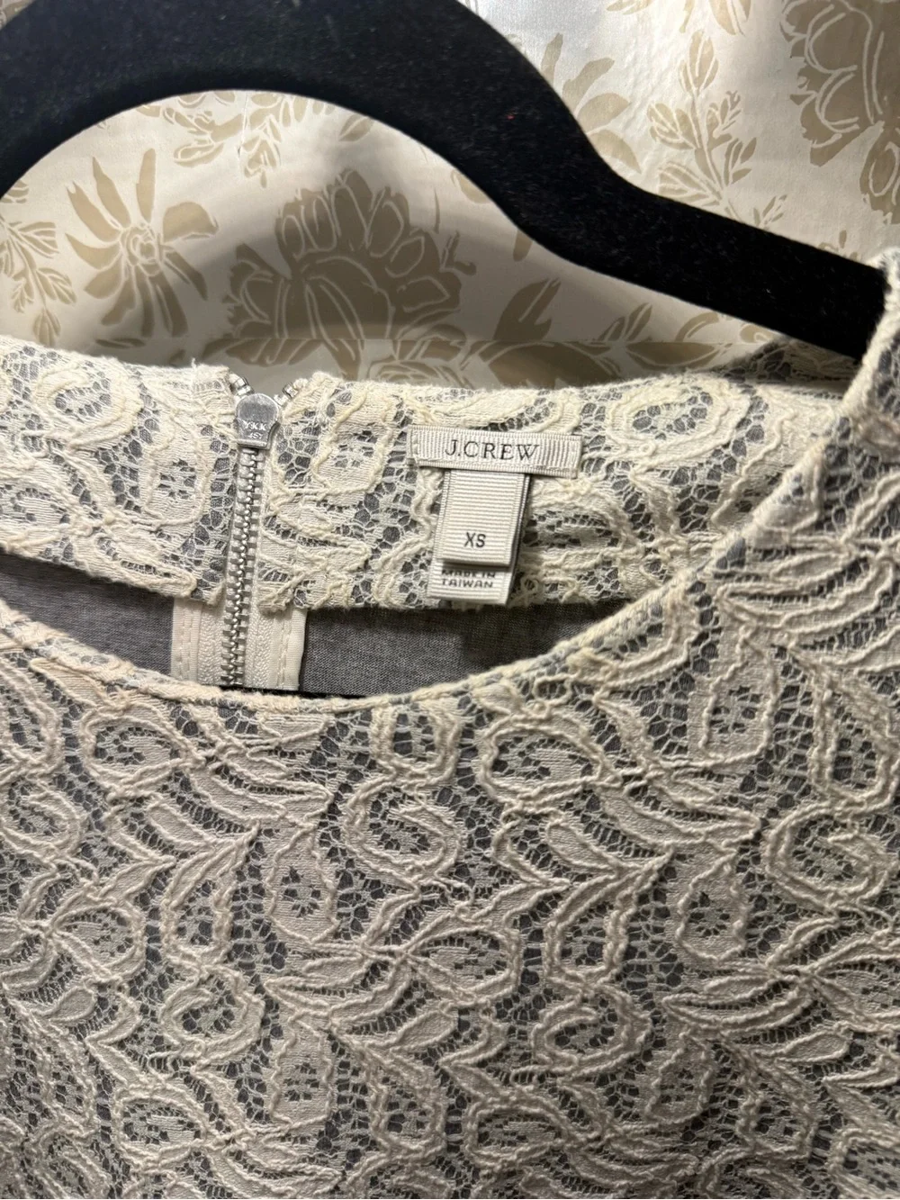 J.Crew Blue Ivory Lace Peplum 3/4 Sleeve Top XS